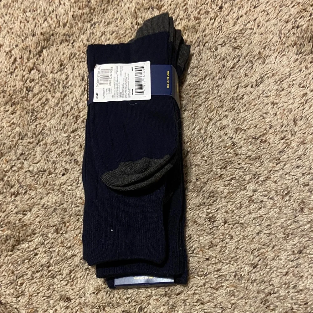 Polo by Ralph Lauren Navy Ribbed Dress Socks - 3-Pack with Gray Accents